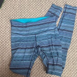Lululemon 6 Striped Teal and Blue Leggings